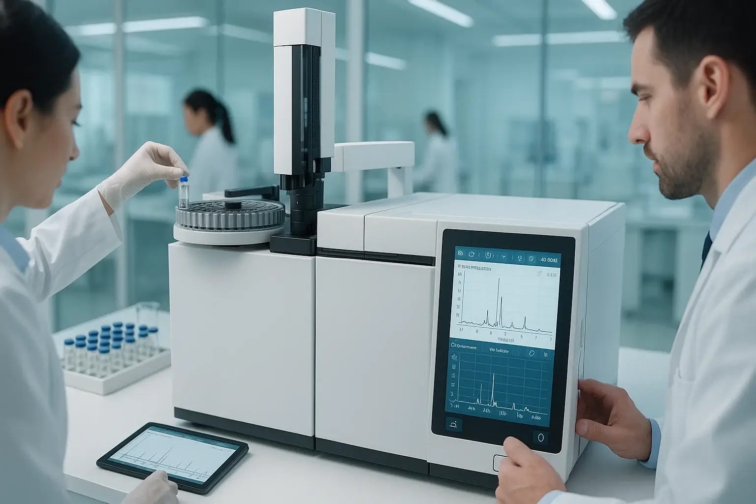 Лабораторный анализ образцов с использованием газового хроматографа.