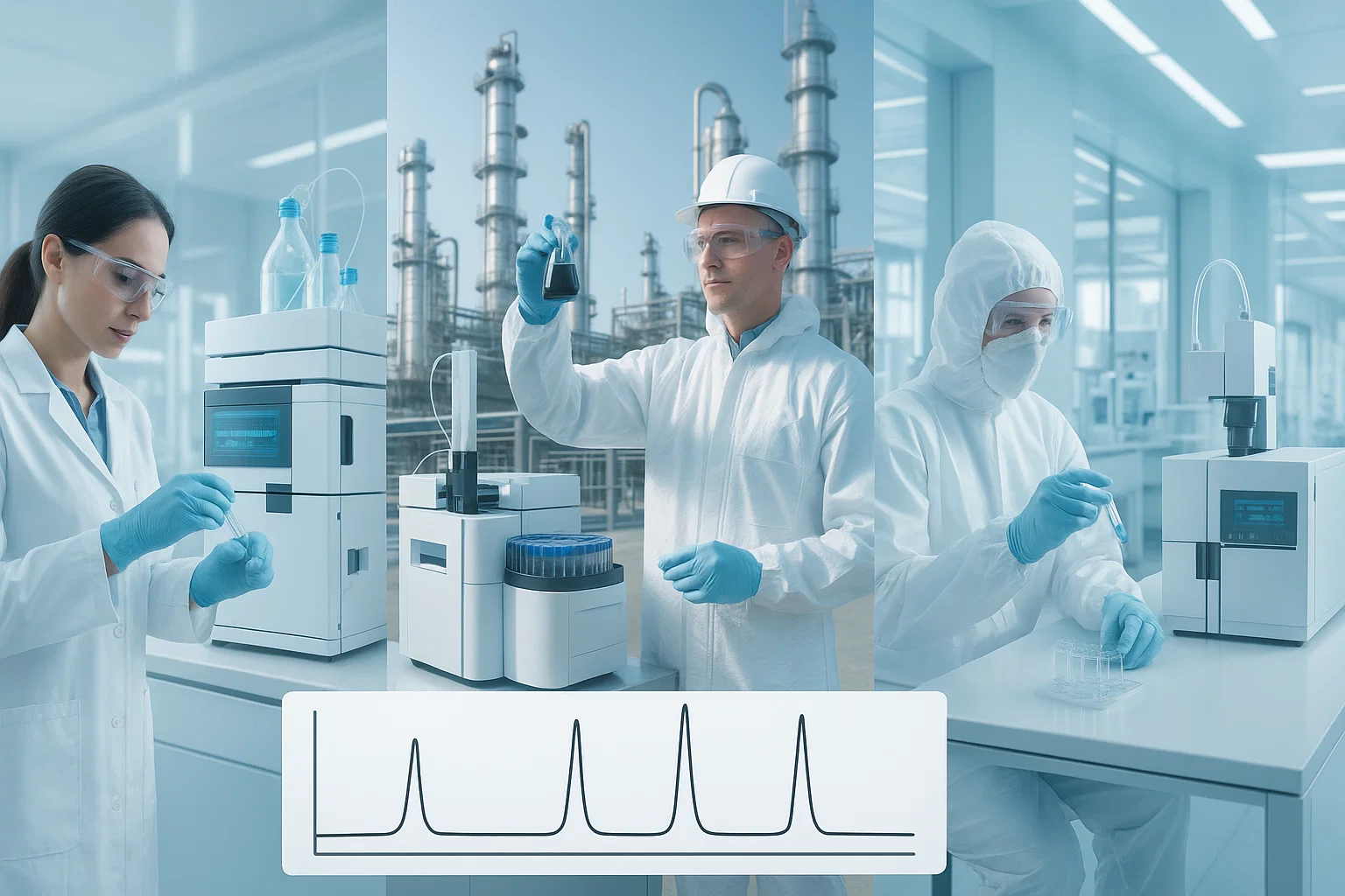 Химический промышленный анализ, включая лабораторные исследования, работы на заводе и анализ образцов.